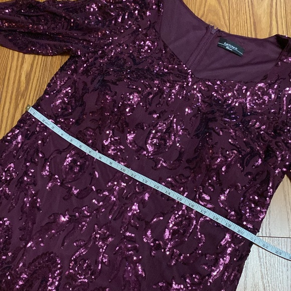 R&M Richards women’s sweetheart sequins evening gown long sleeve burgundy 14W - Picture 10 of 16